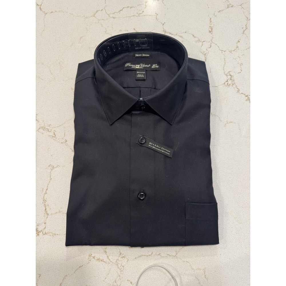 Pronto Uomo Mens 2 Ply Dress Shirt Dark Blue 16.5 32/33 Non-Iron Cotton NWT